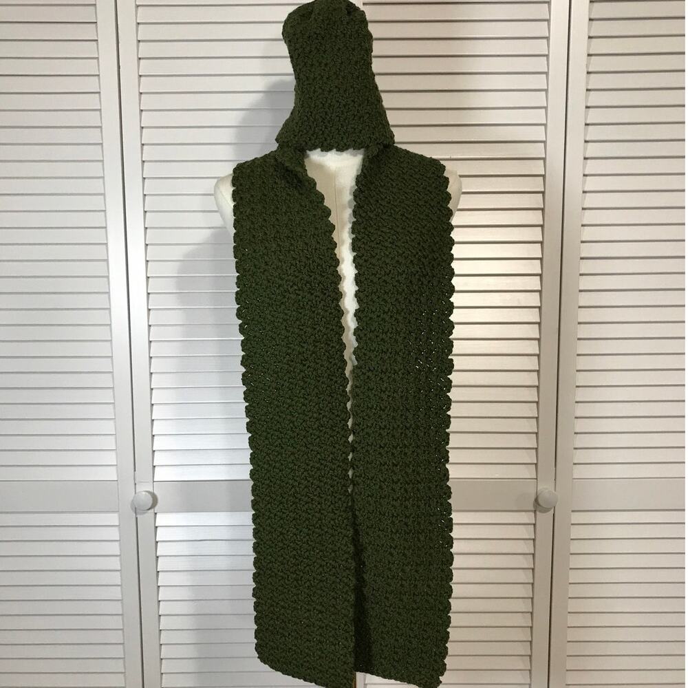 NWT Handmade Crochet Textured Winter Olive Green Scarf 71” & Beanie